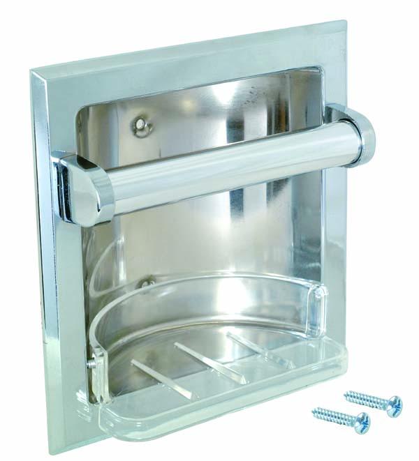 Chrome Recessed Soap & Grab Bar