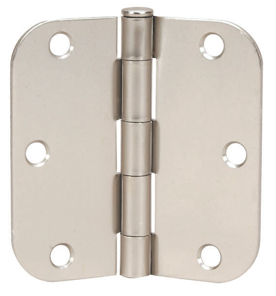 3-1/2  x 3-1/2  Satin Nickel Round Corner Door Hinge